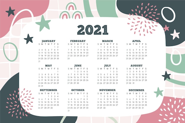 Hand drawn new year 2021 calendar