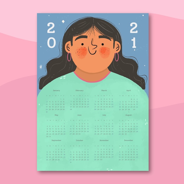 Hand drawn new year 2021 calendar