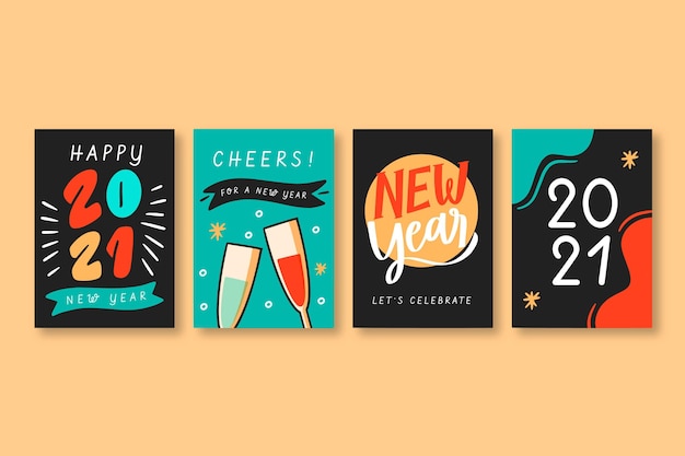 Vector hand drawn new year 2021 cards