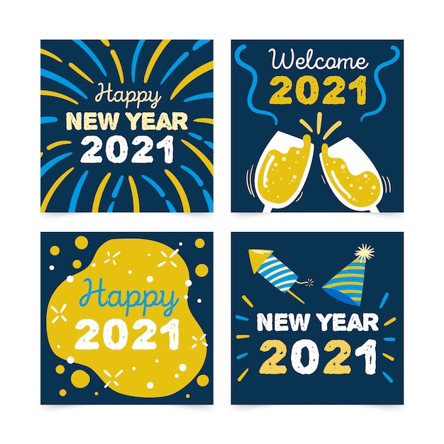 Hand drawn new year 2021 cards