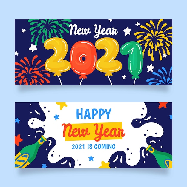 Hand drawn new year 2021 party banners template