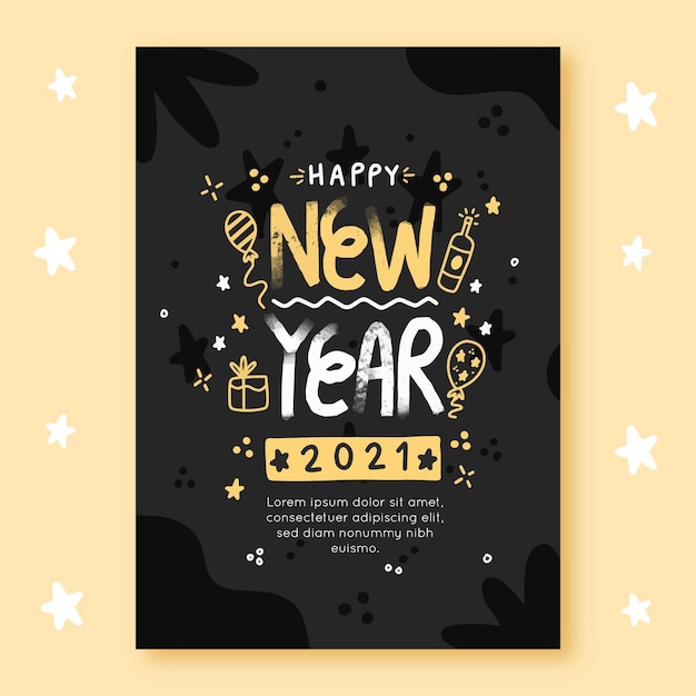 Vector hand drawn new year 2021 party poster template