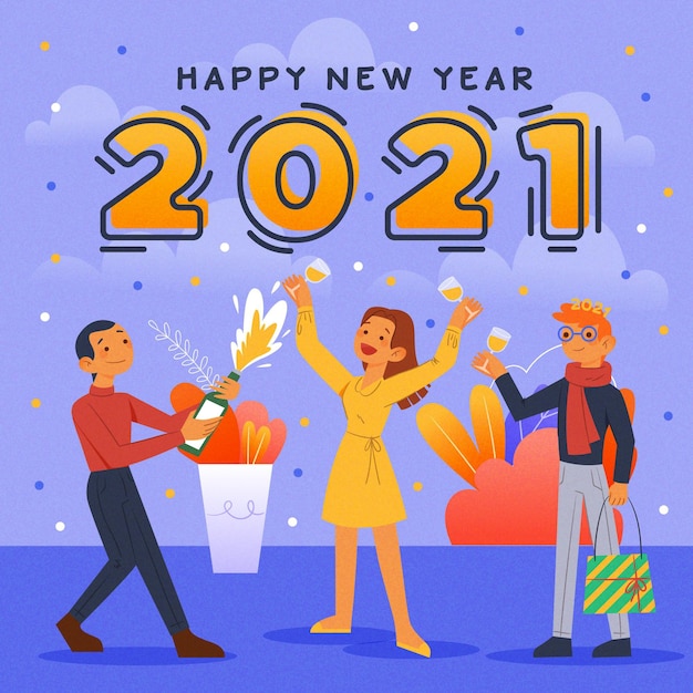 手描きの新年2021年