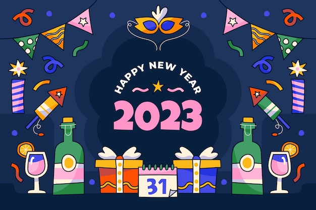 Vector hand drawn new year 2023 background