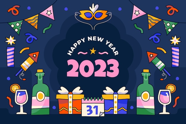 손으로 그린 새해 2023 배경