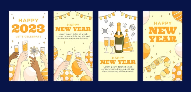 hand drawn new year 2023 instagram stories collection