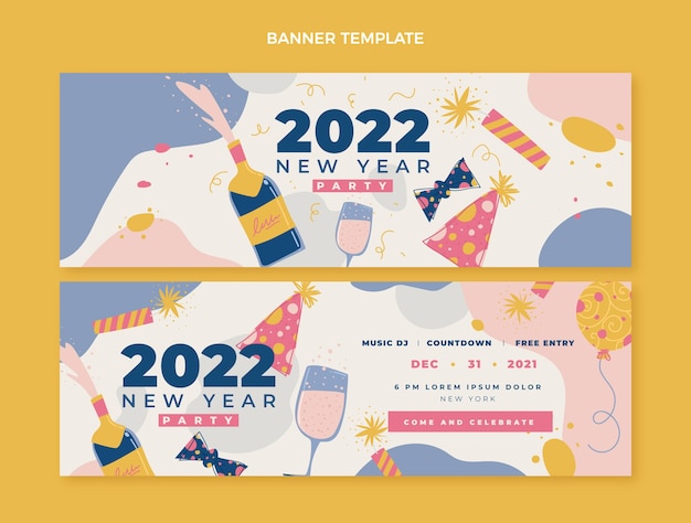 Vector hand drawn new year horizontal banners set