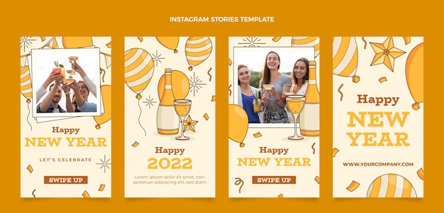 Vector hand drawn new year instagram stories collection