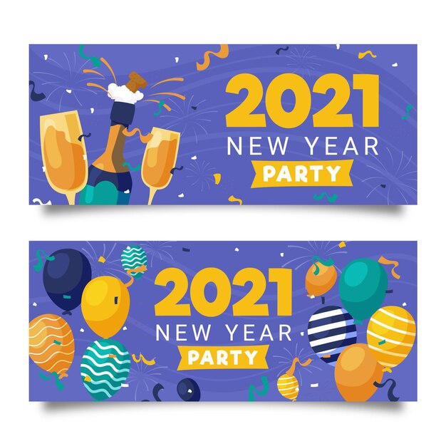 Hand drawn new year party banners template