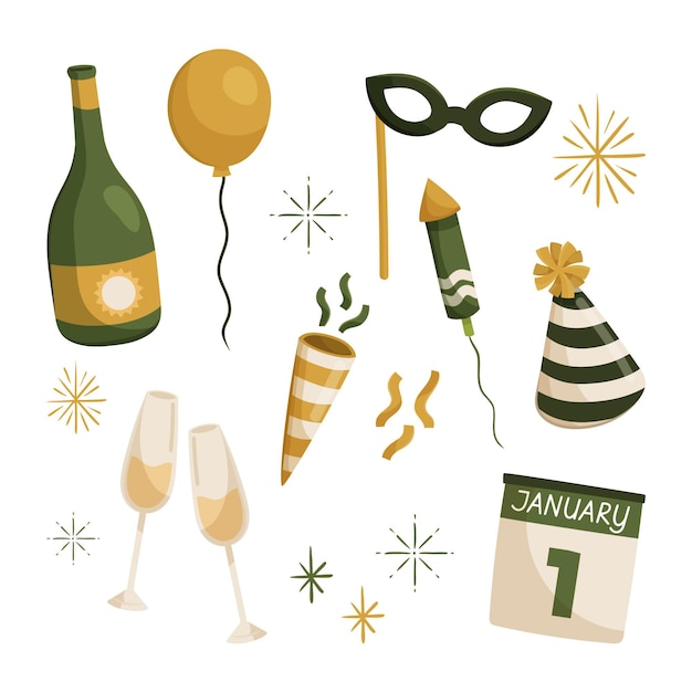 Vector hand drawn new year party element collection