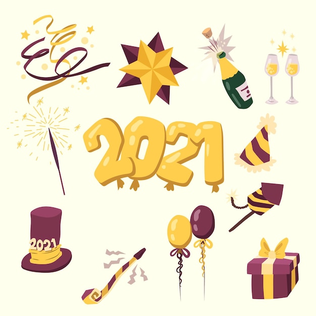 Vector hand drawn new year party element collection