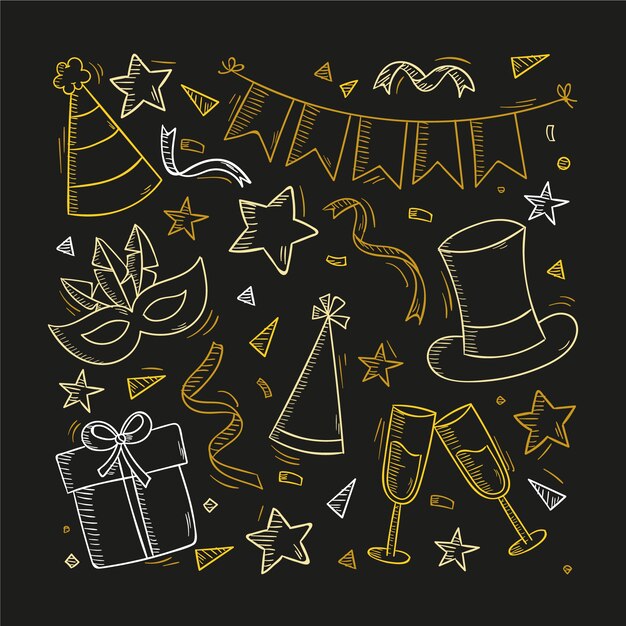 Hand drawn new year's eve elements collection