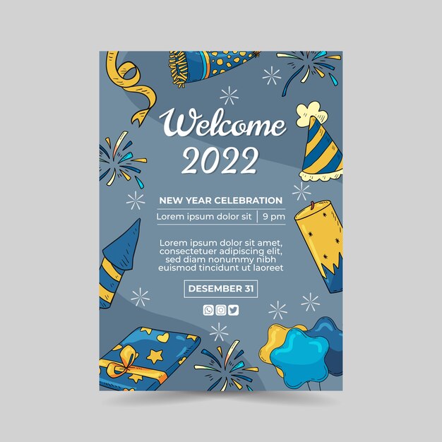 hand drawn new year vertical poster template