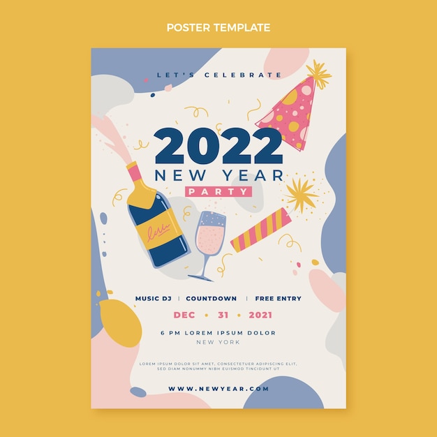 Hand drawn new year vertical poster template