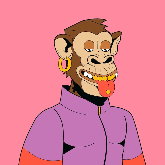 Vector hand drawn nft style ape illustration