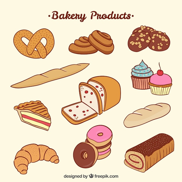 Hand drawn nice bakery products