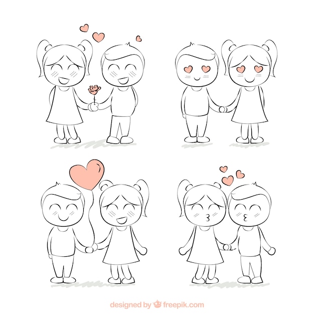 Vector hand drawn nice couple lovers