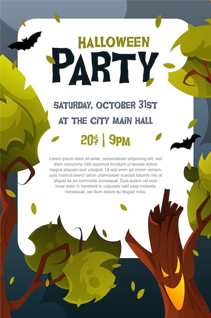 Hand drawn night halloween party poster template