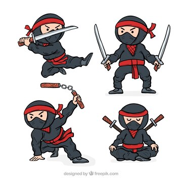 Premium Vector  Hand drawn ninja character collection