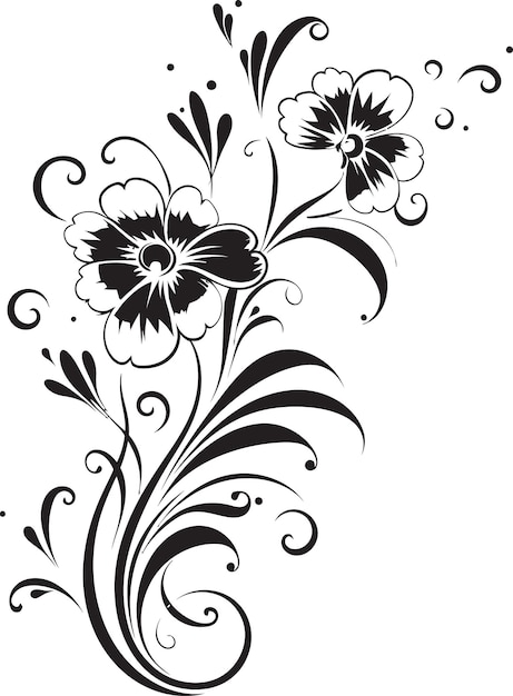 Vector hand drawn noir foliage vector logo intricate floral scroll black icon design