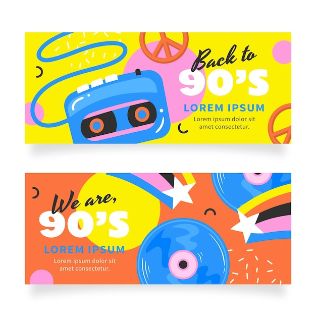 Hand drawn nostalgic 90's banners template