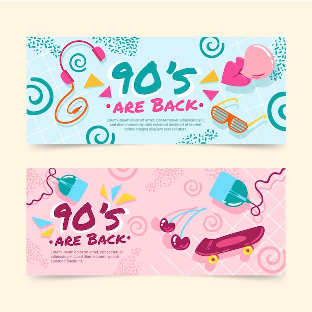 Hand drawn nostalgic 90's banners