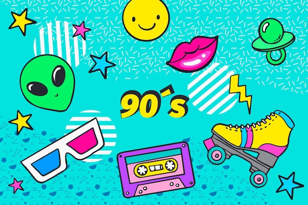 Vector hand drawn nostalgic 90's style background