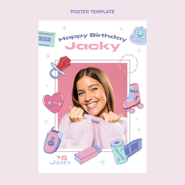 Vector hand drawn nostalgic birthday poster