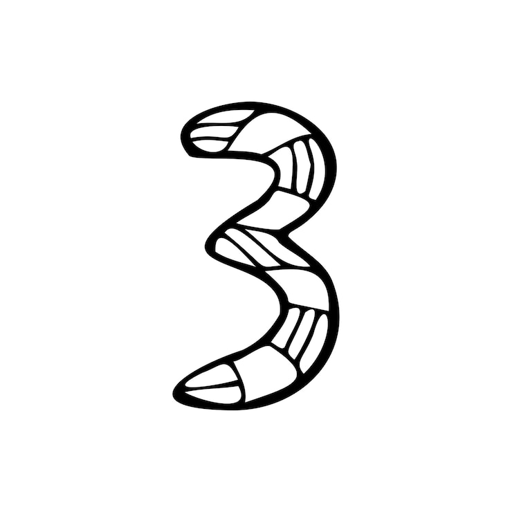वेक्टर hand drawn number three on a white isolated background