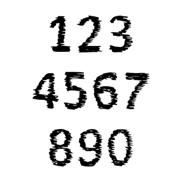 Ручной рисунок чисел прописные современные шрифты и гарнитуры черные символы на белом фоне векторная иллюстрация