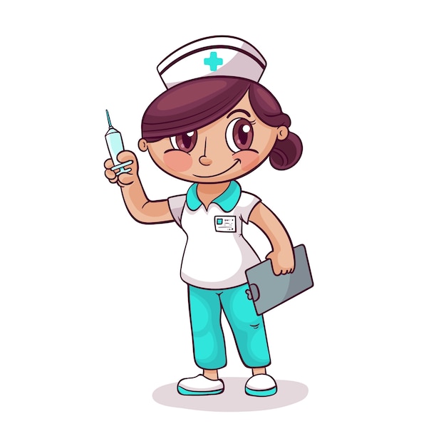 Vettore illustrazione disegnata a mano del fumetto dell'infermiera