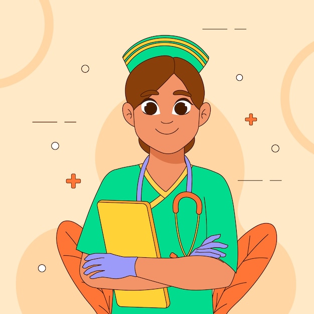 Vector hand drawn nurse cartoon illustration