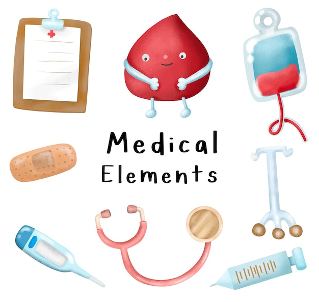 Vector hand drawn nurse and doctor medical elements doodle vector