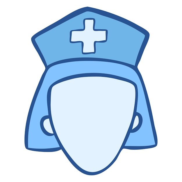 Icona del viso dell'infermiera disegnata a mano che indossa il cappello con croce isolata su sfondo bianco simbolo medico