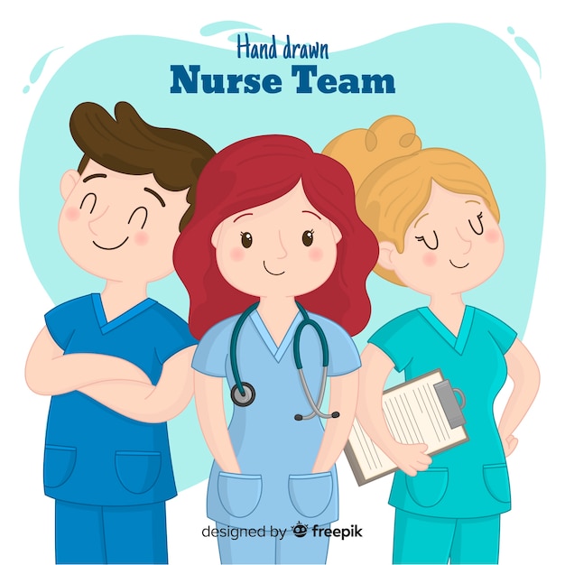 Hand drawn nurse team