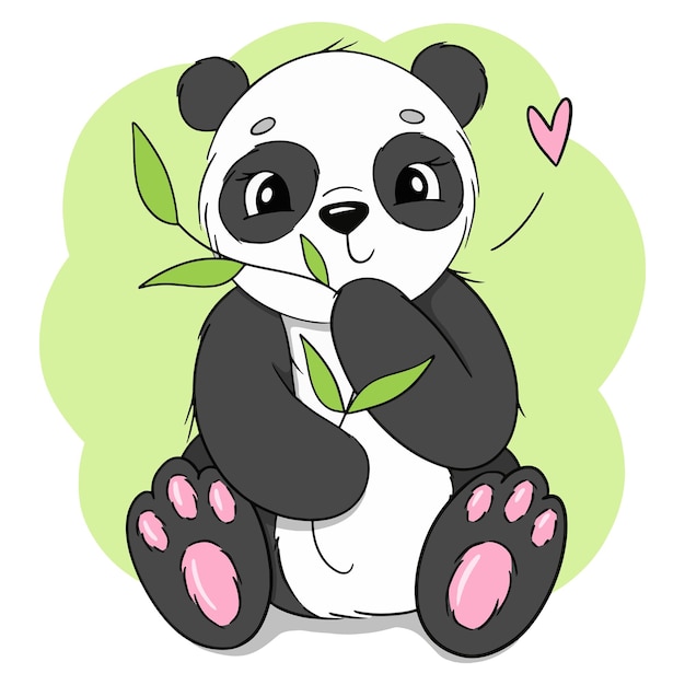 Hand drawn nursery illustration with cute panda and bamboo