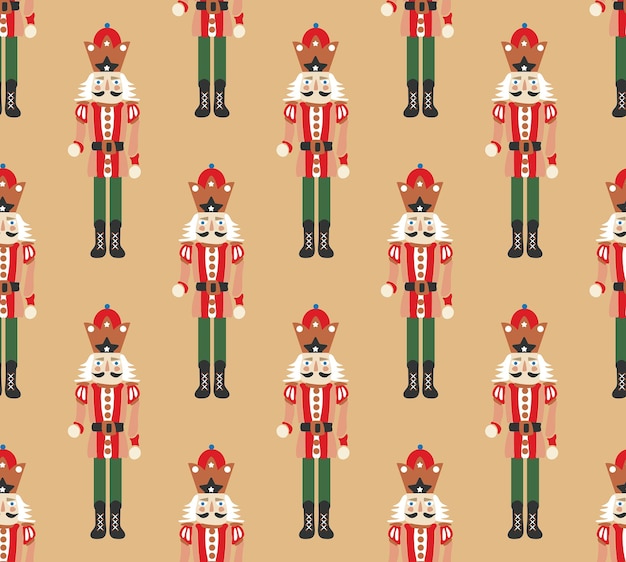 Vector hand drawn nutcracker seamless christmas pattern cute illustration trendy colors sweet gift concept