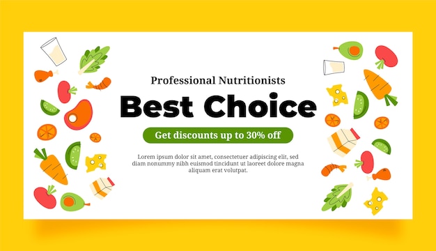 Modello di banner di vendita di consulenza nutrizionista disegnato a mano