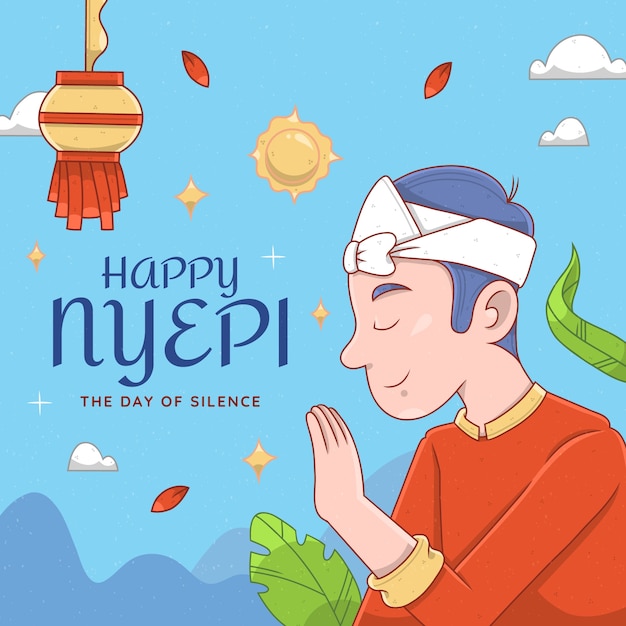 Vector hand drawn nyepi illustration