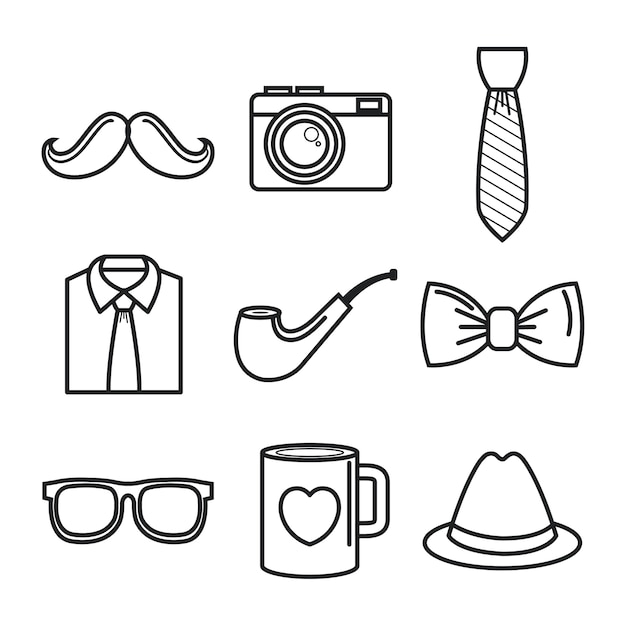 Vector hand-drawn objects for men set