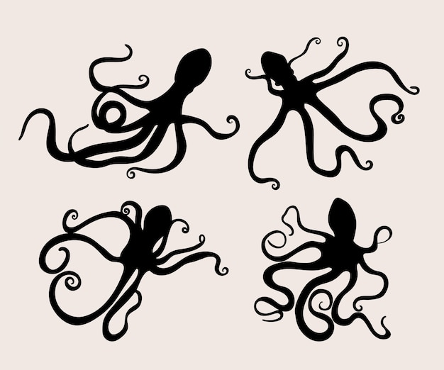 Vector hand drawn octopus silhouette