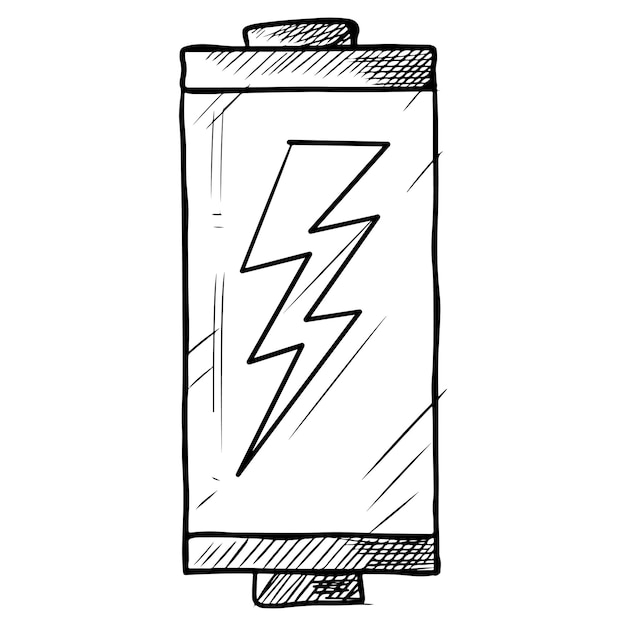 白い背景のベクトル図に分離されたバッテリー充電の手書き