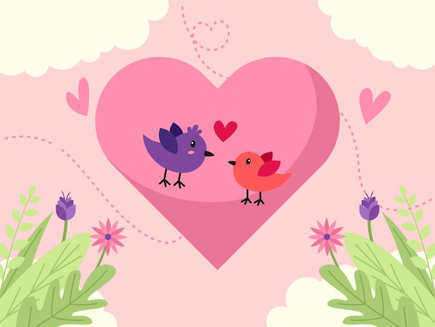Ручной рисунок любви пары птиц. день святого валентина векторные иллюстрации.