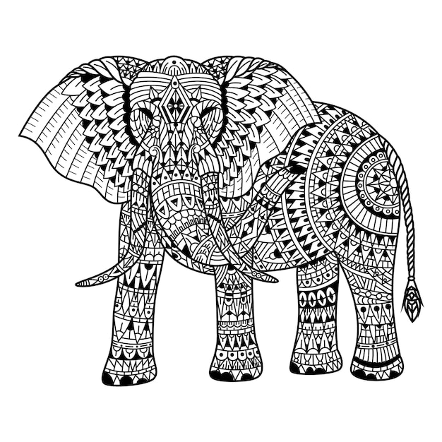 Ручной обращается слона в стиле zentangle