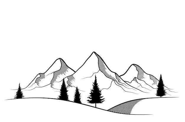 手描きの山の風景。