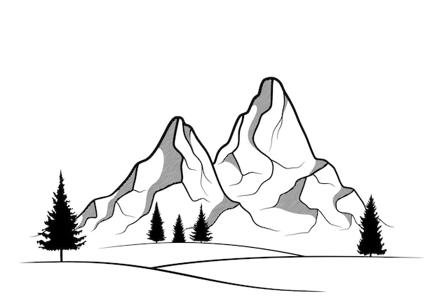 ベクトル 手描きの山の風景。