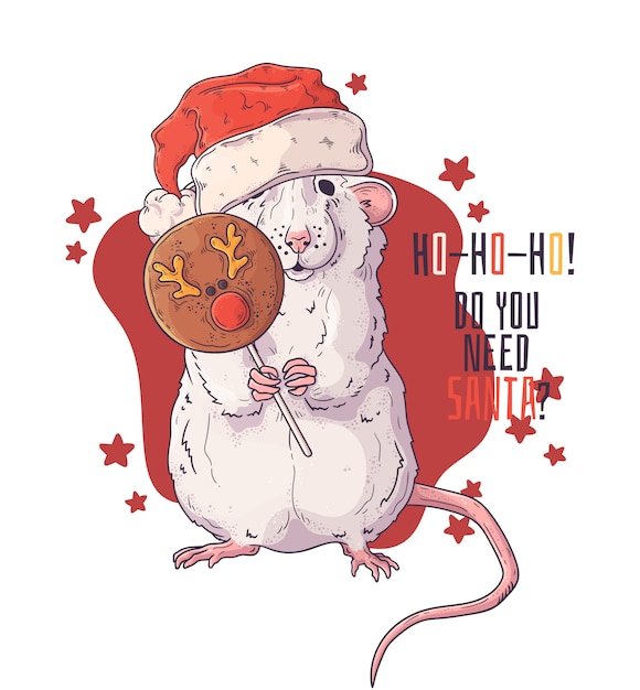 クリスマスアクセサリーでネズミの手描き