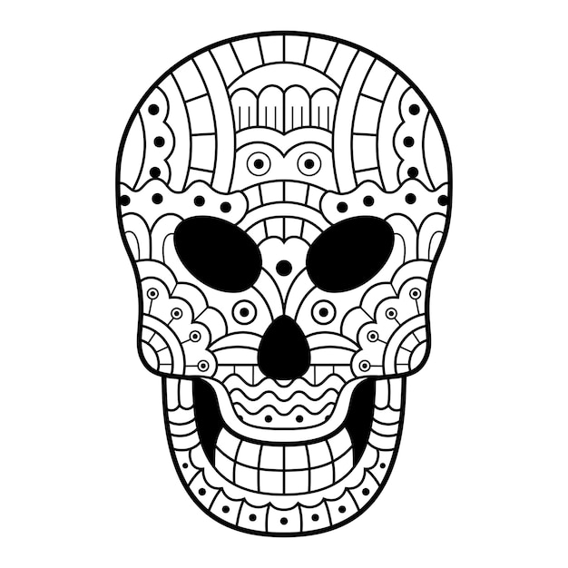 Zentangleスタイルの頭蓋骨の頭の手描き