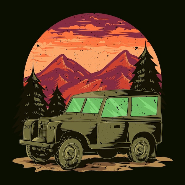 Vector hand drawn off road adventure illustration