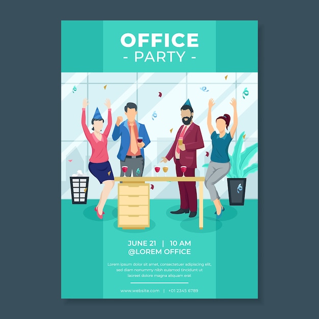 Vector hand drawn office party poster template